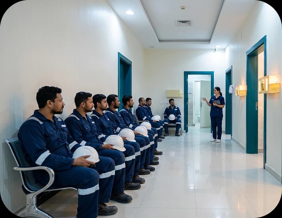 Workers waiting for their medical examinations